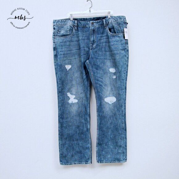 NWT Buffalo David Bitton Basic Slim Stright Distredded Jeans Blue Men 46x32 - Picture 1 of 9
